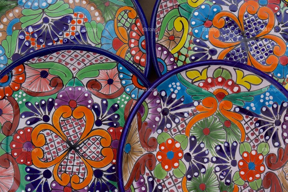 Colorful ceramic Mexican dishes as seen in San Miguel de Allende.
