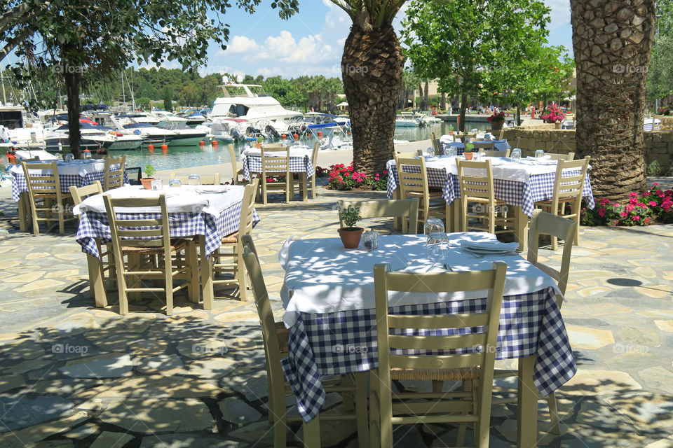Table setting at greek restaurant