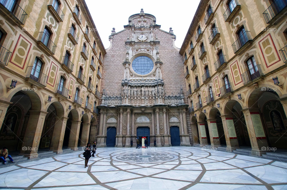 Wide Angle View of the Montserrat Monastery in Catalonia, Spain