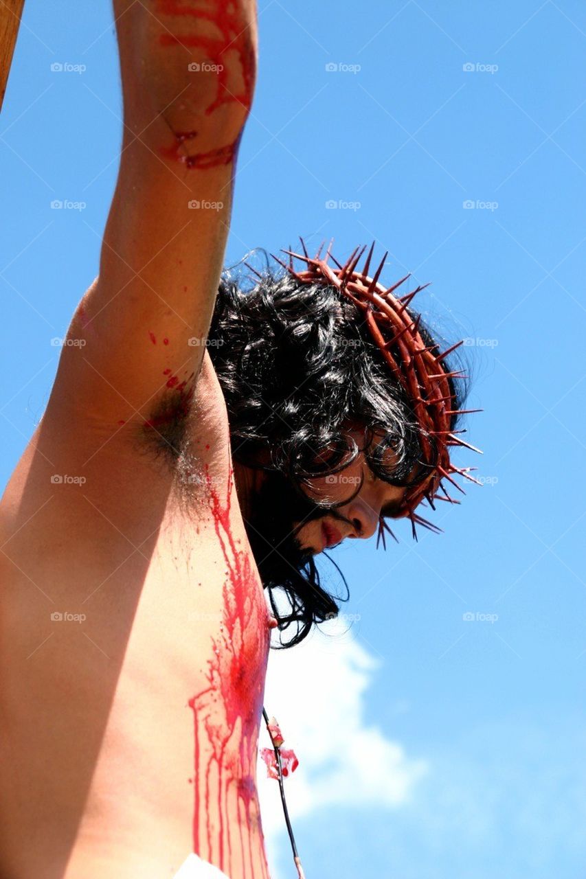 Re-enactment of the crucifixion of jesus christ in philippines