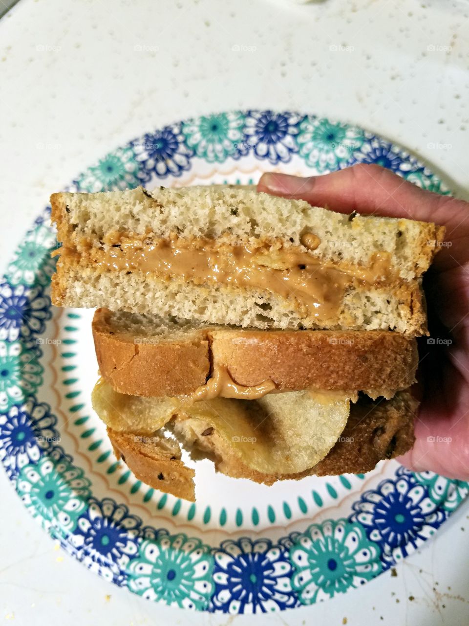 Peanut butter and potato chips on rye!