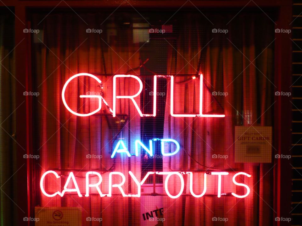 Grill and Carry Outs Neon Window Sign