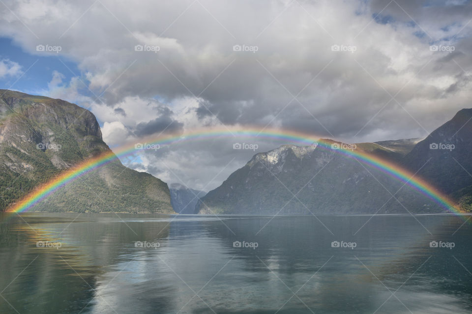Rainbow in aurlandsfjord  norway