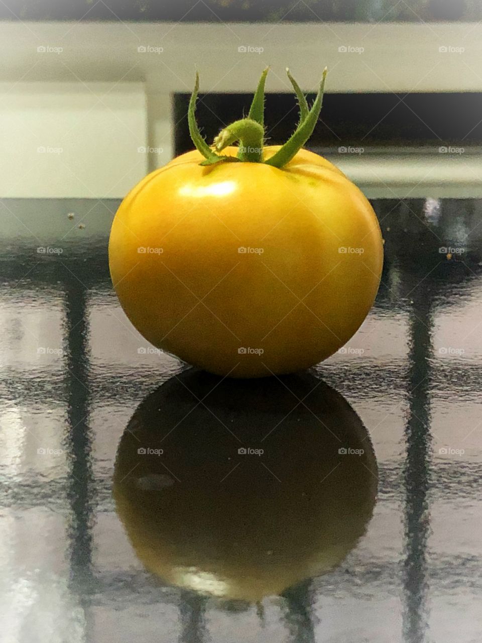 A small (and tasteful) tomato from my husband’s garden in our backyard...