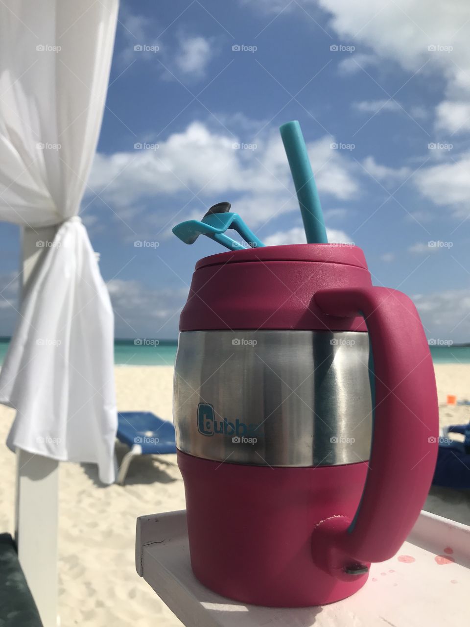Bubba mug on beach in Cuba