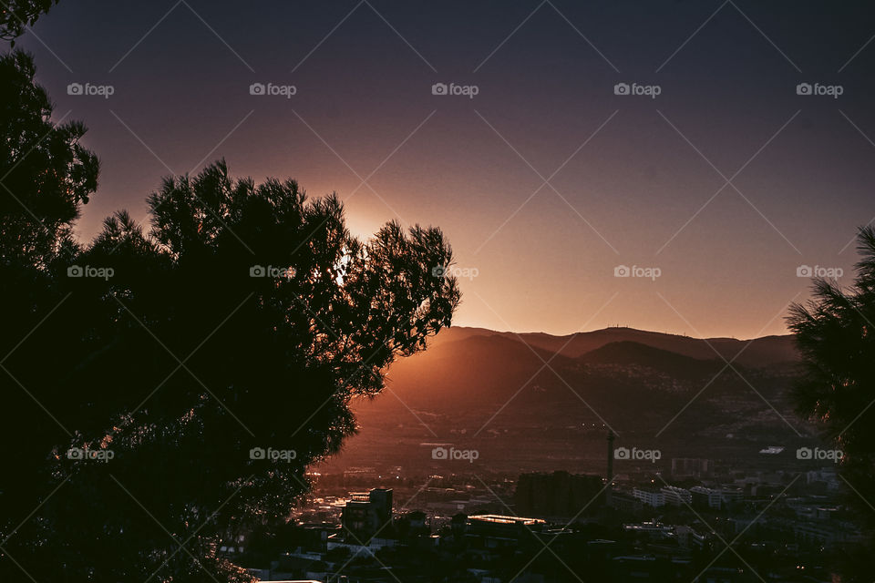 Landscape of Barcelona during sunset 