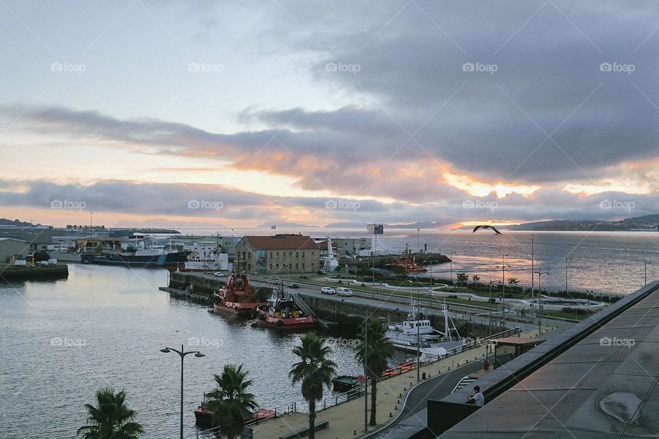 sunset in Vigo port