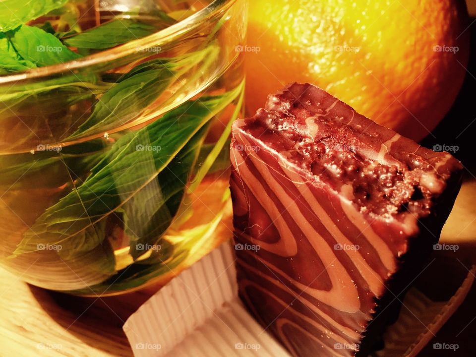 Tea and waffle chocolate