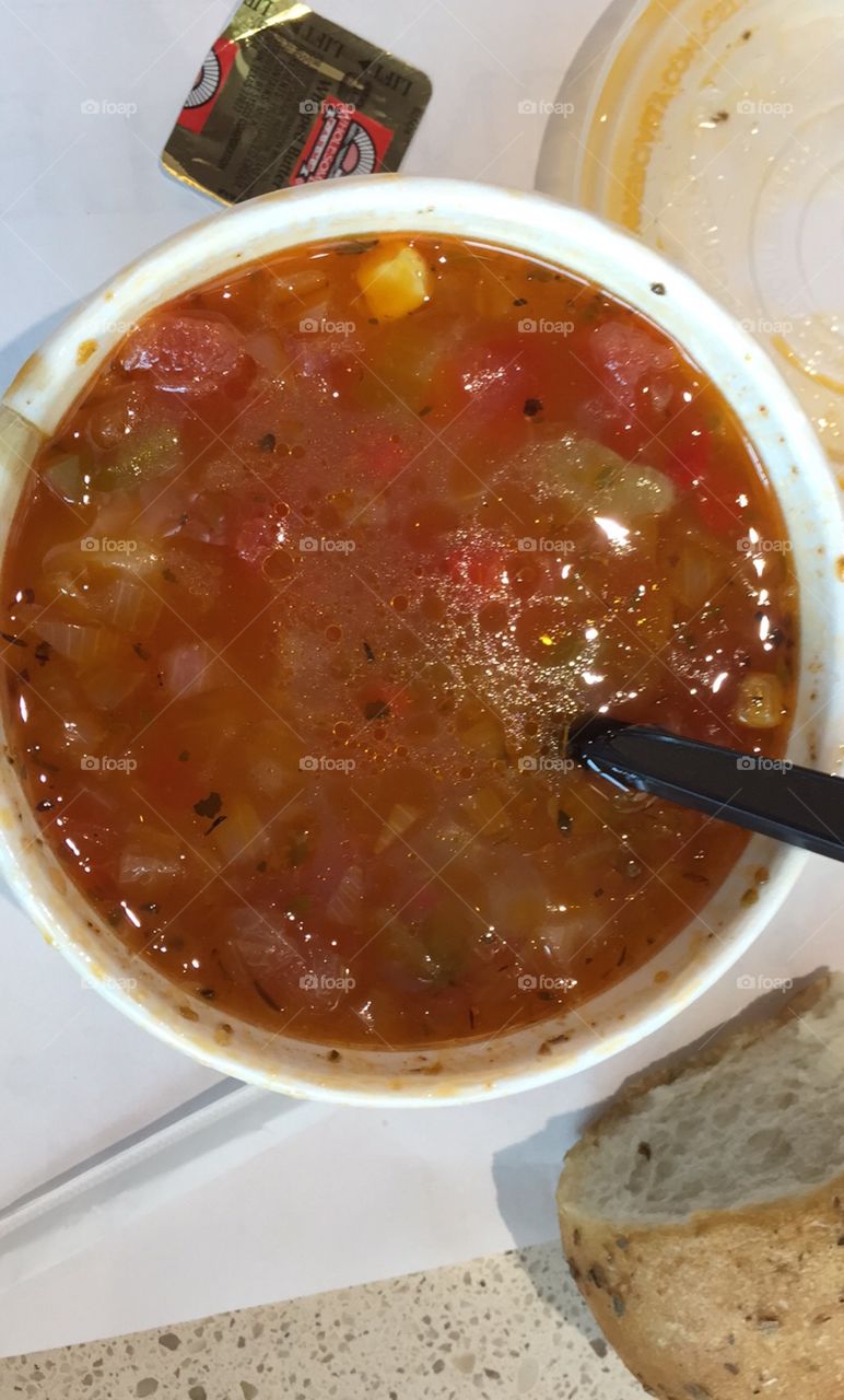 Soup for lunch. Soup for lunch with a roll and butter