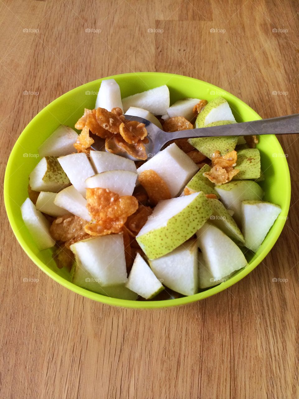 Cereal with green pear. Cereal with green pear