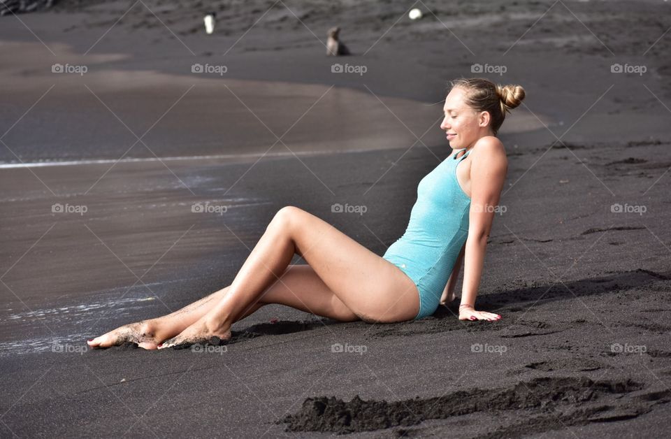 woman on playa del ingles on la gomera canary island in Spain
