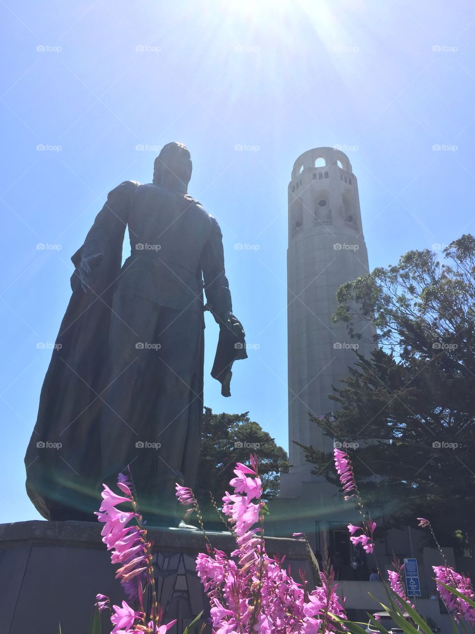 Christopher Columbus statue by the Coit Tower on Telegraph Hill in San Francisco, California 
