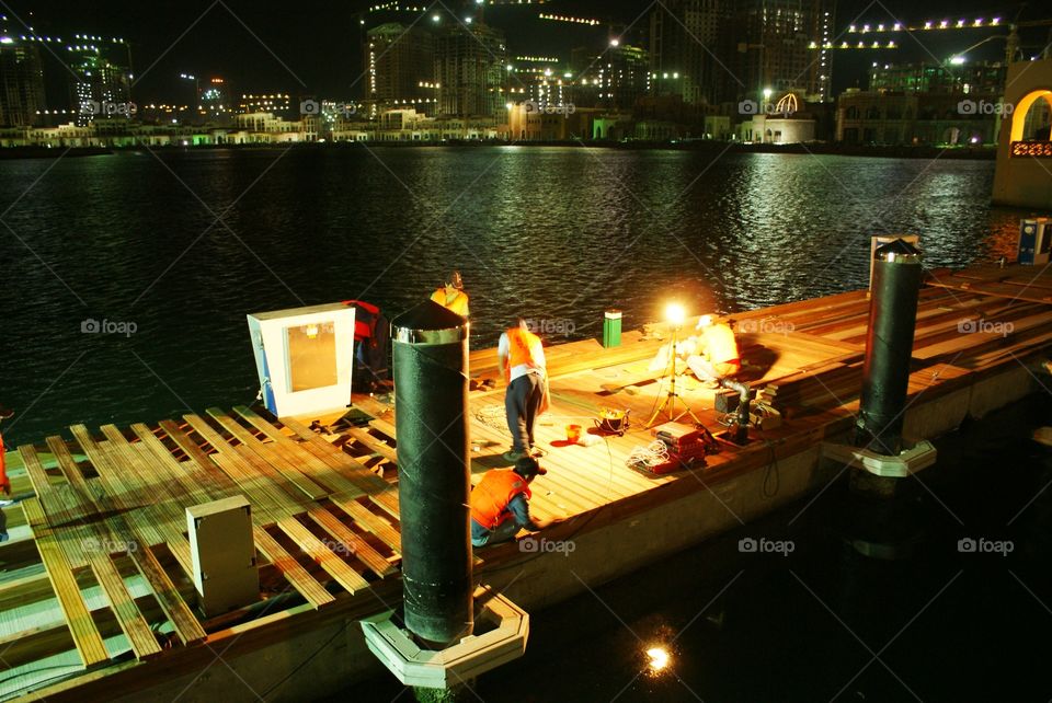 work at night, construction