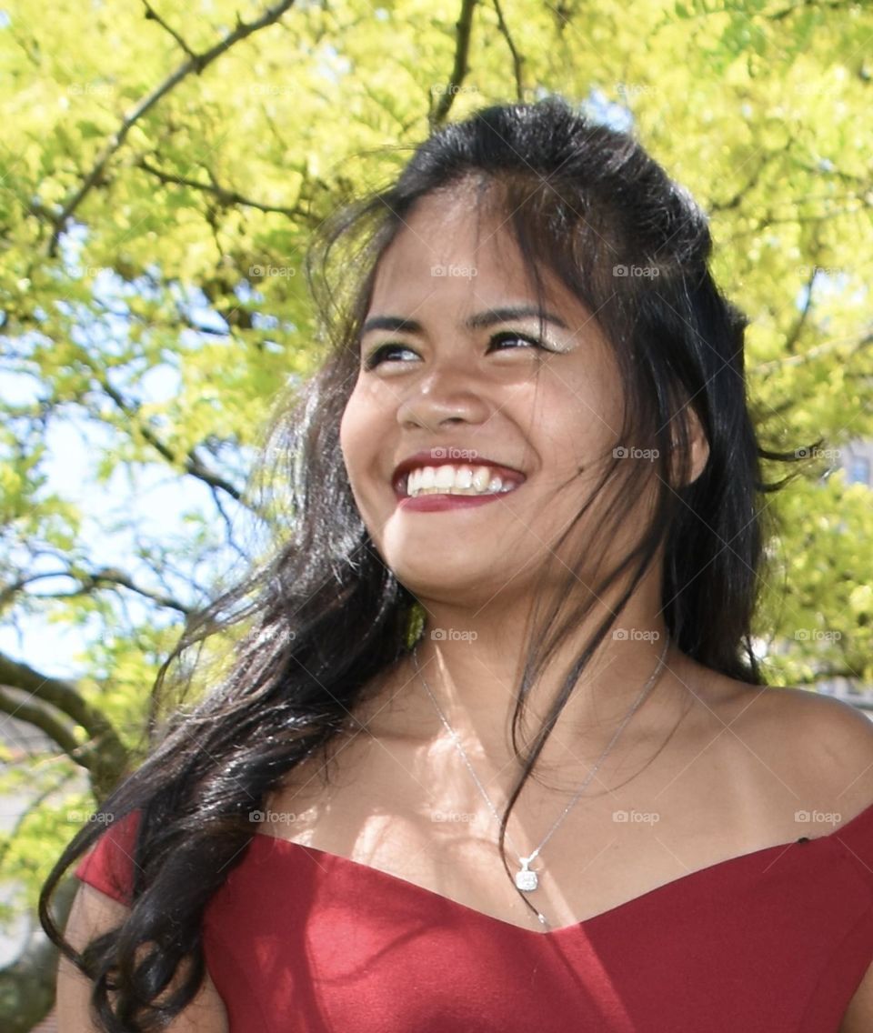 Young woman with long black hair 