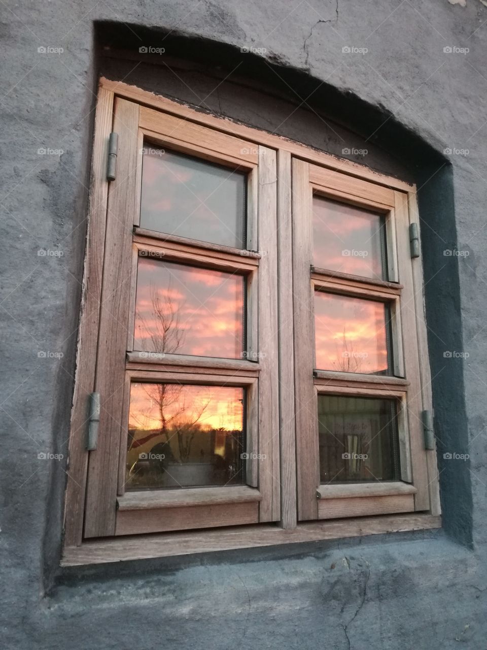 Sunset reflected on glass