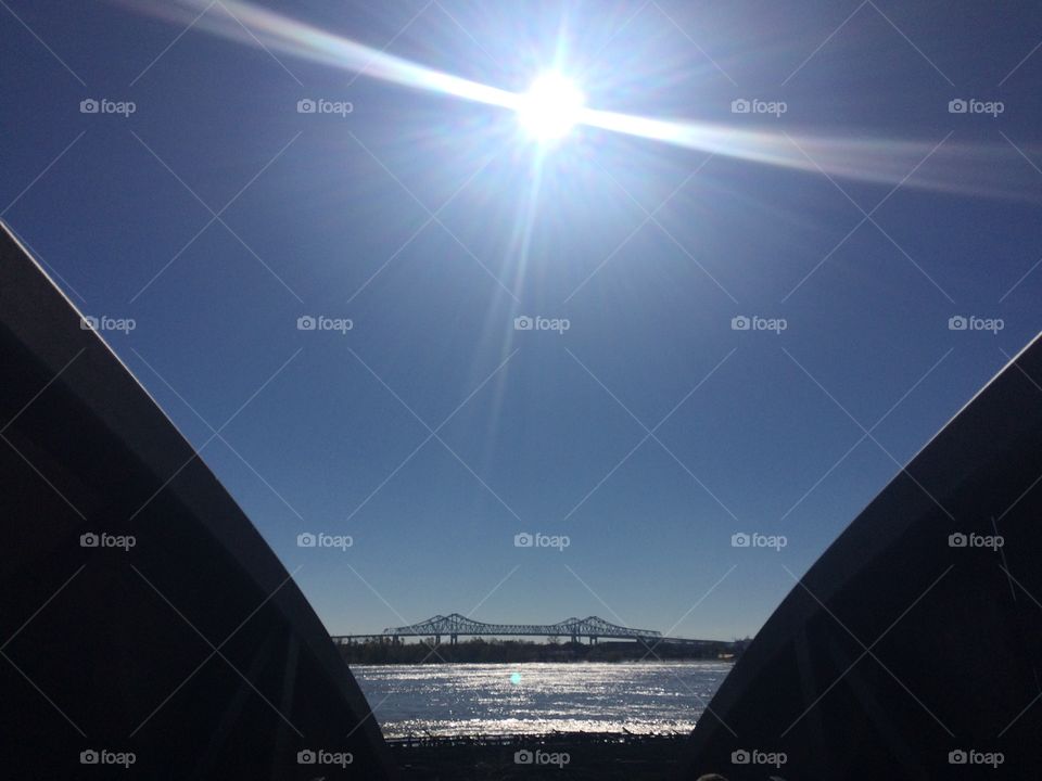 Crescent Park is on the Mississippi River in the Bywater area of New Orleans. It offers stunning views of our beautiful city. This is the top of the bridge leading over the railroad tracks, to the park. 