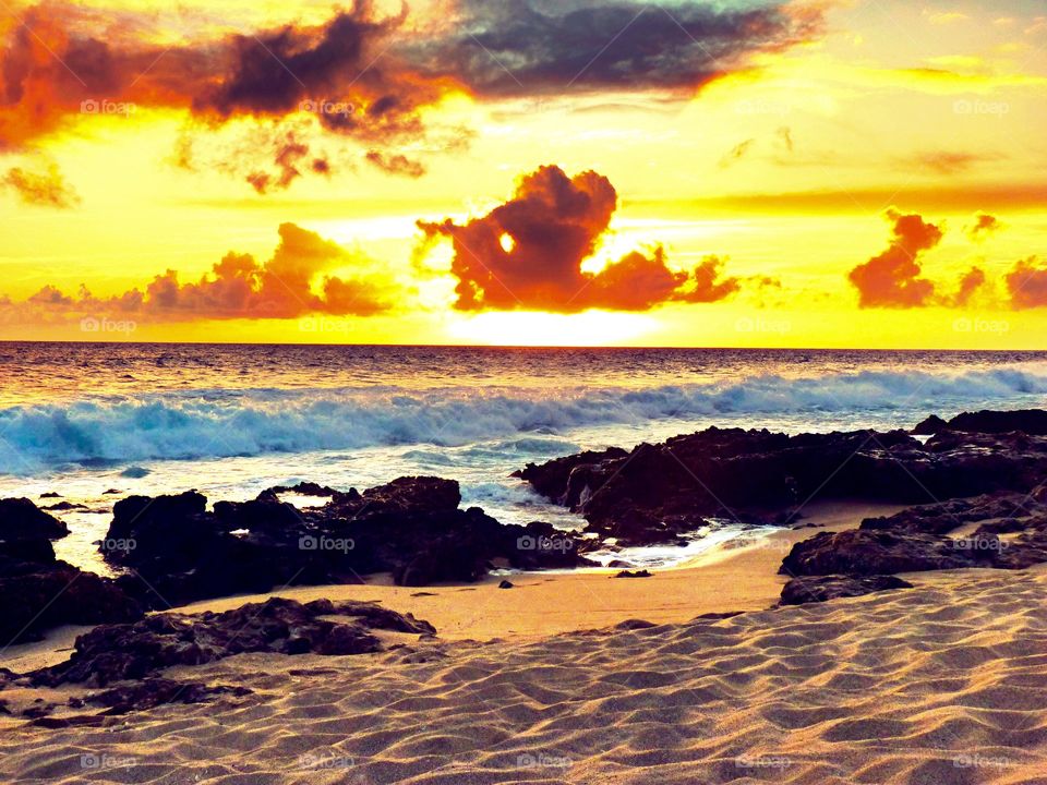 Beach in Hawaii at sunset