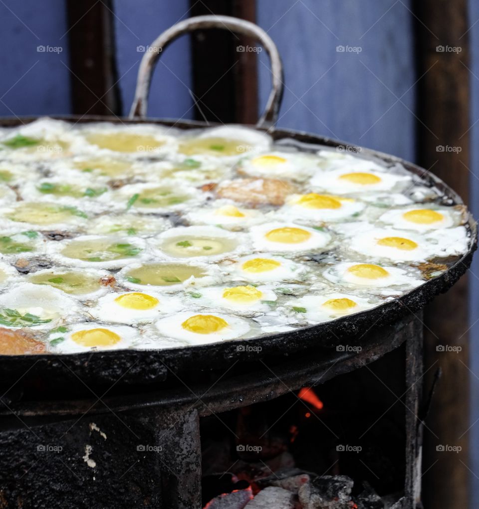 Delicious Myanmar’s street food , Mortar and fried quail eggs