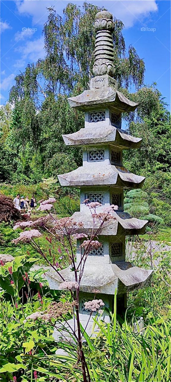 A beautiful multilevel pagoda like structure adorns the garden at “Himalaya Nepal Park” in “Wiesent”, “Bavaria”, Germany, an installation that attracts much tourism year round. 2024. Hypnotic Productions