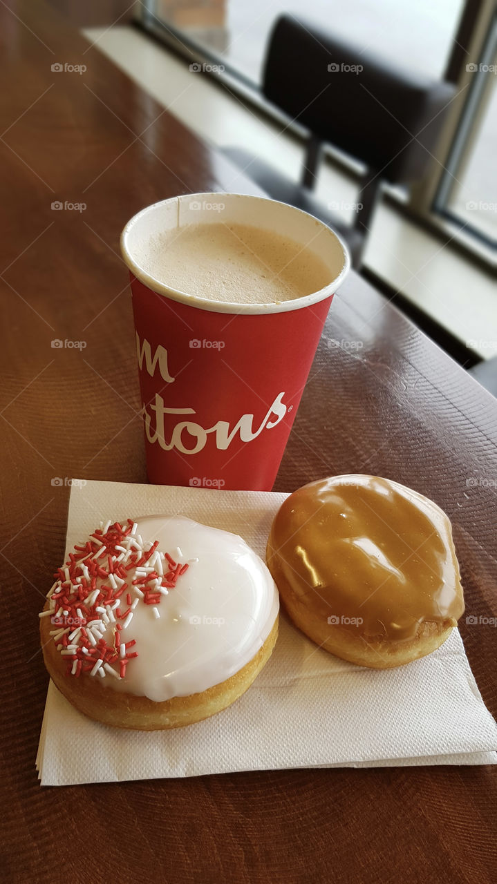 Canadian doughnuts and a hot drink