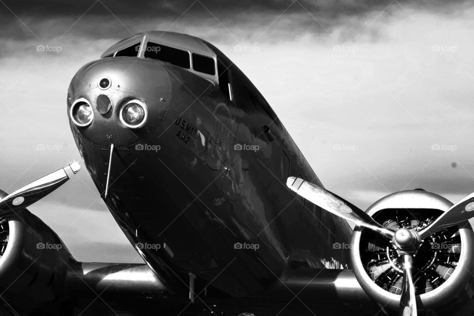 Vintage aircraft in black and white.  
