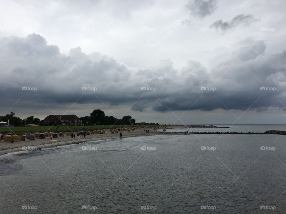 Gray skies over the beach