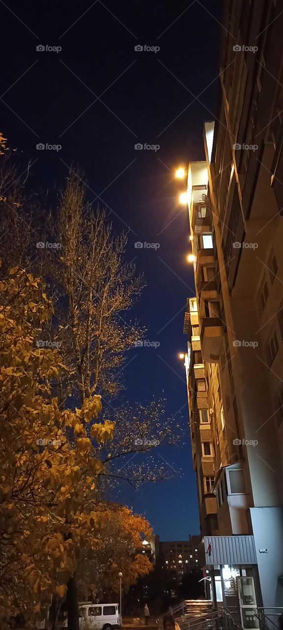 beautiful night light street view, windows magic light, cityscape