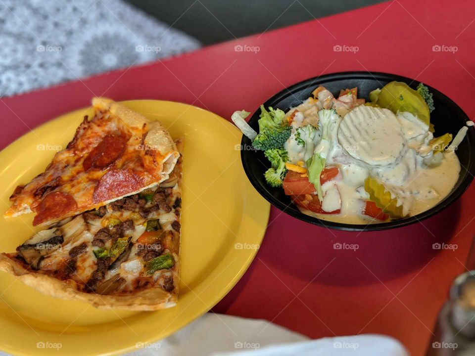 Pizza and salad