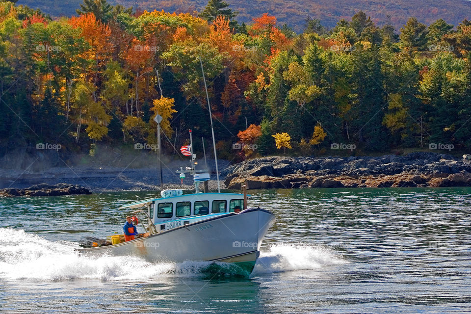 Lobster Boat heading back to Bar Harbor past Compass Harbor.