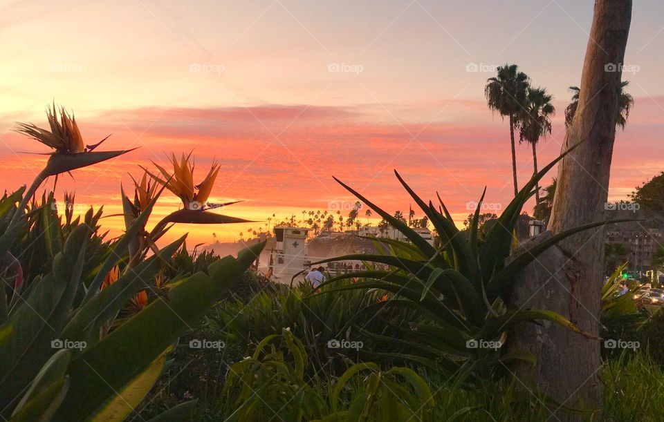 Beautiful sunset on Main Beach, Laguna Beach, California 