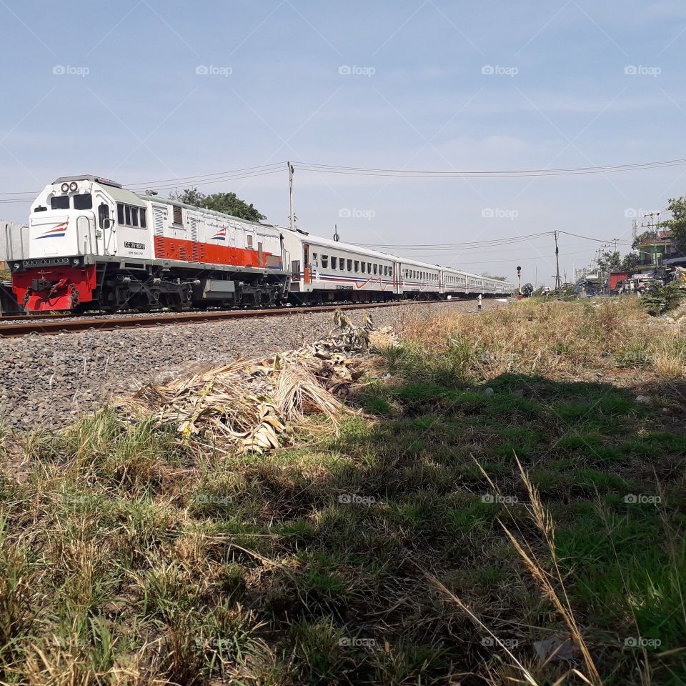 WHEN PASSING THROUGH RURAL AREAS. The train when passing through rural areas in Central Java, Indonesia. Photo was taken on October 21, 2019.