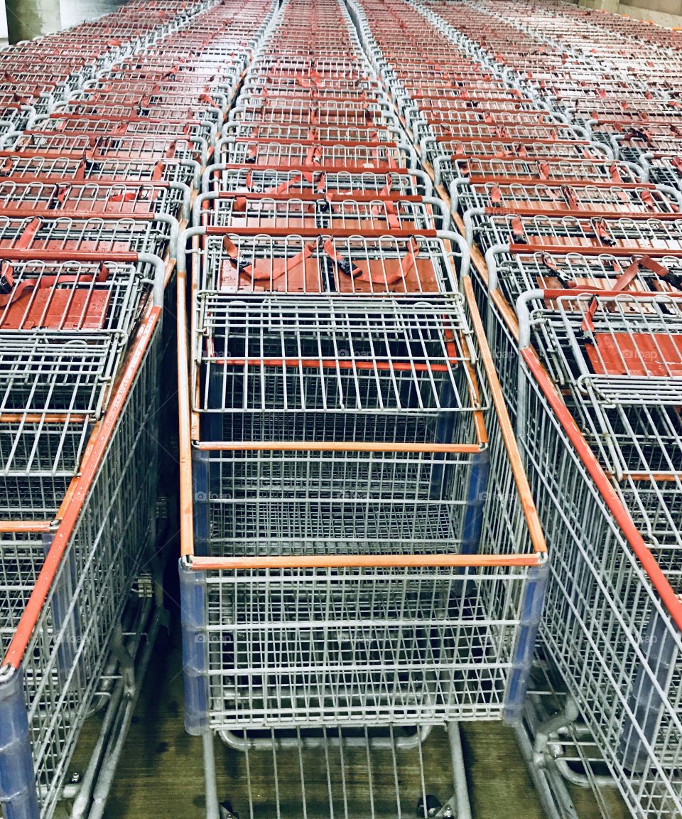 Hundreds of shopping carts outside mega store