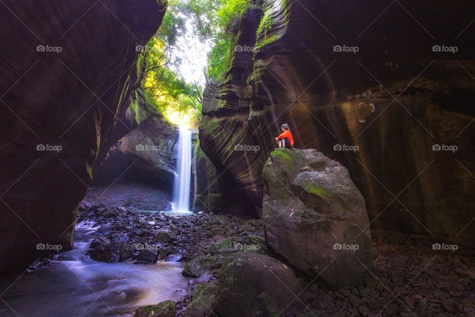 Admiring the waterfall