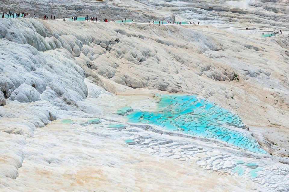 Pamukkale Travertines. Terraces in Pamukkale known as the Cotton Castle. Turkey.