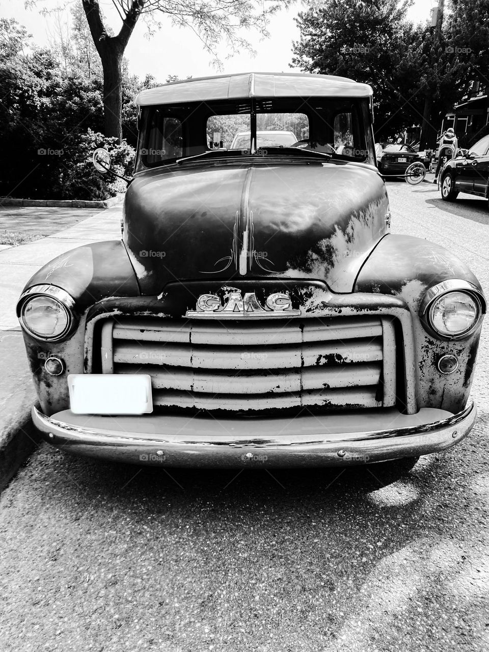 The front grill of a classic Chevy Truck, 1952 GMC 9430 Pickup.