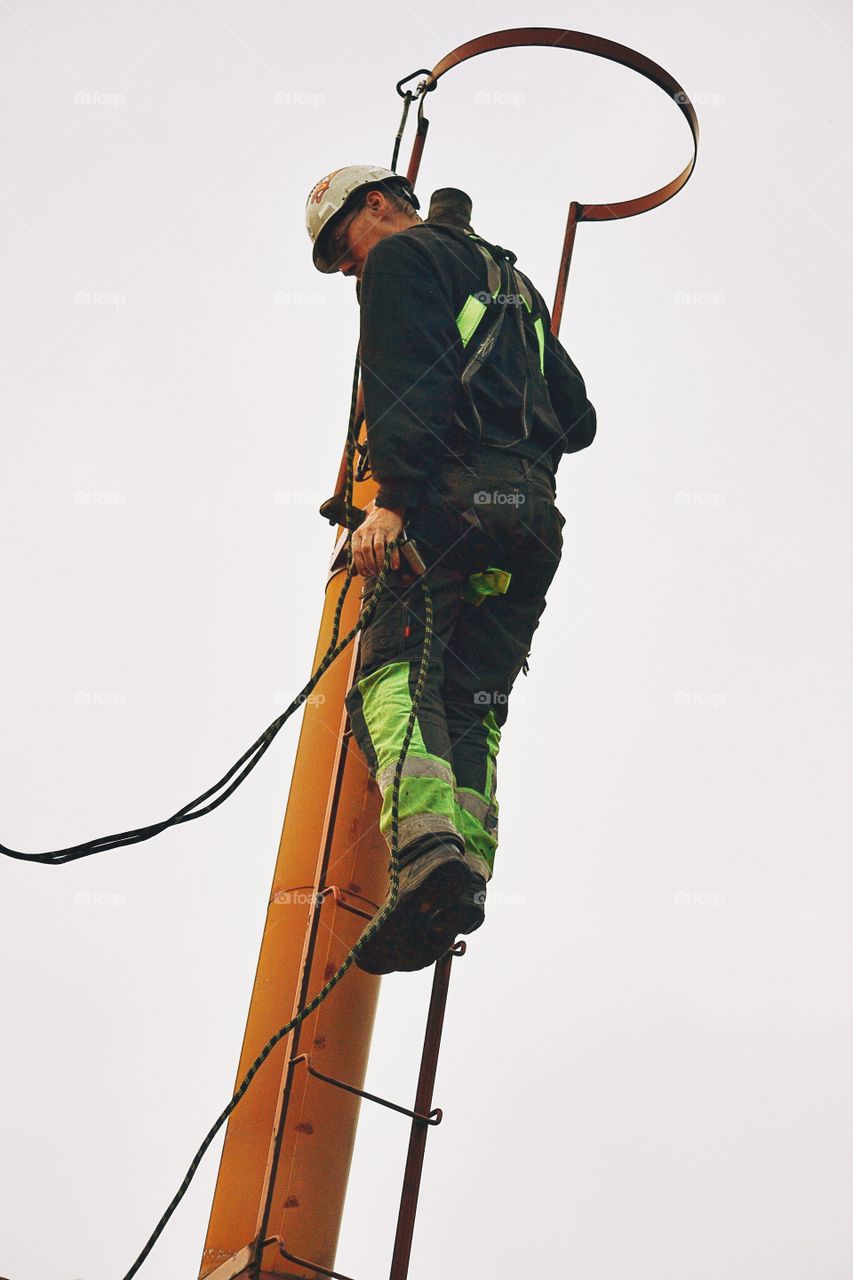 Worker with safety equipment