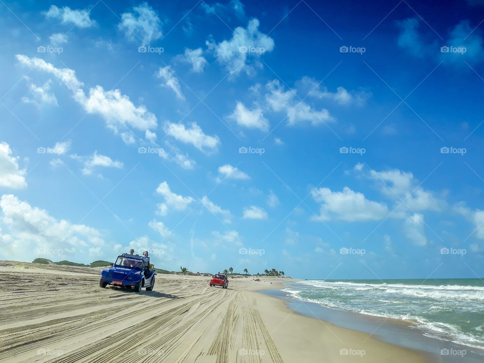 Buggy ride on the beaches of Natal city, Brazil.