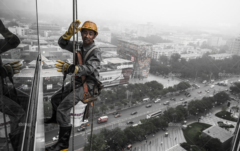 China, Beijing, window cleaner, dangorus job or work