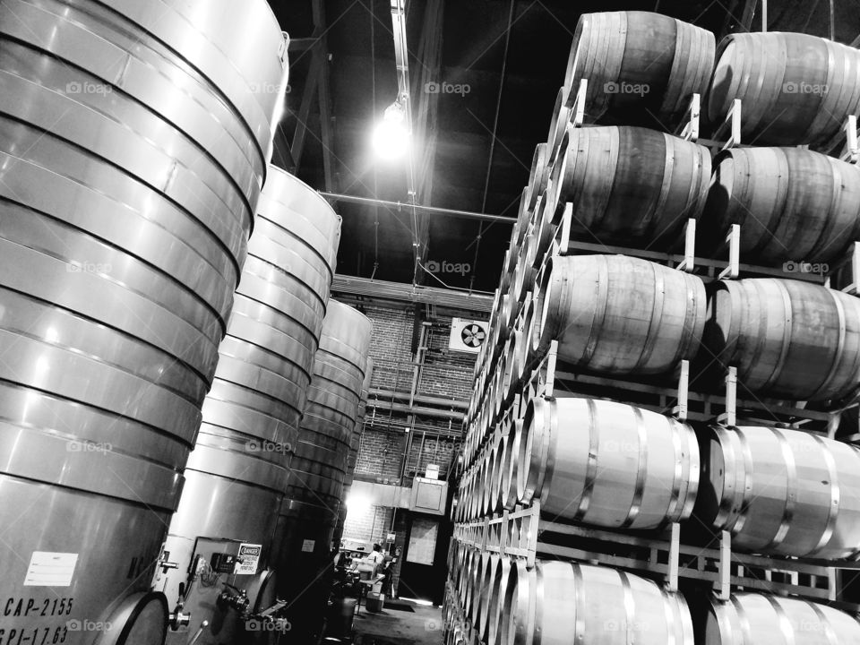 black white warehouse winery barrel metal