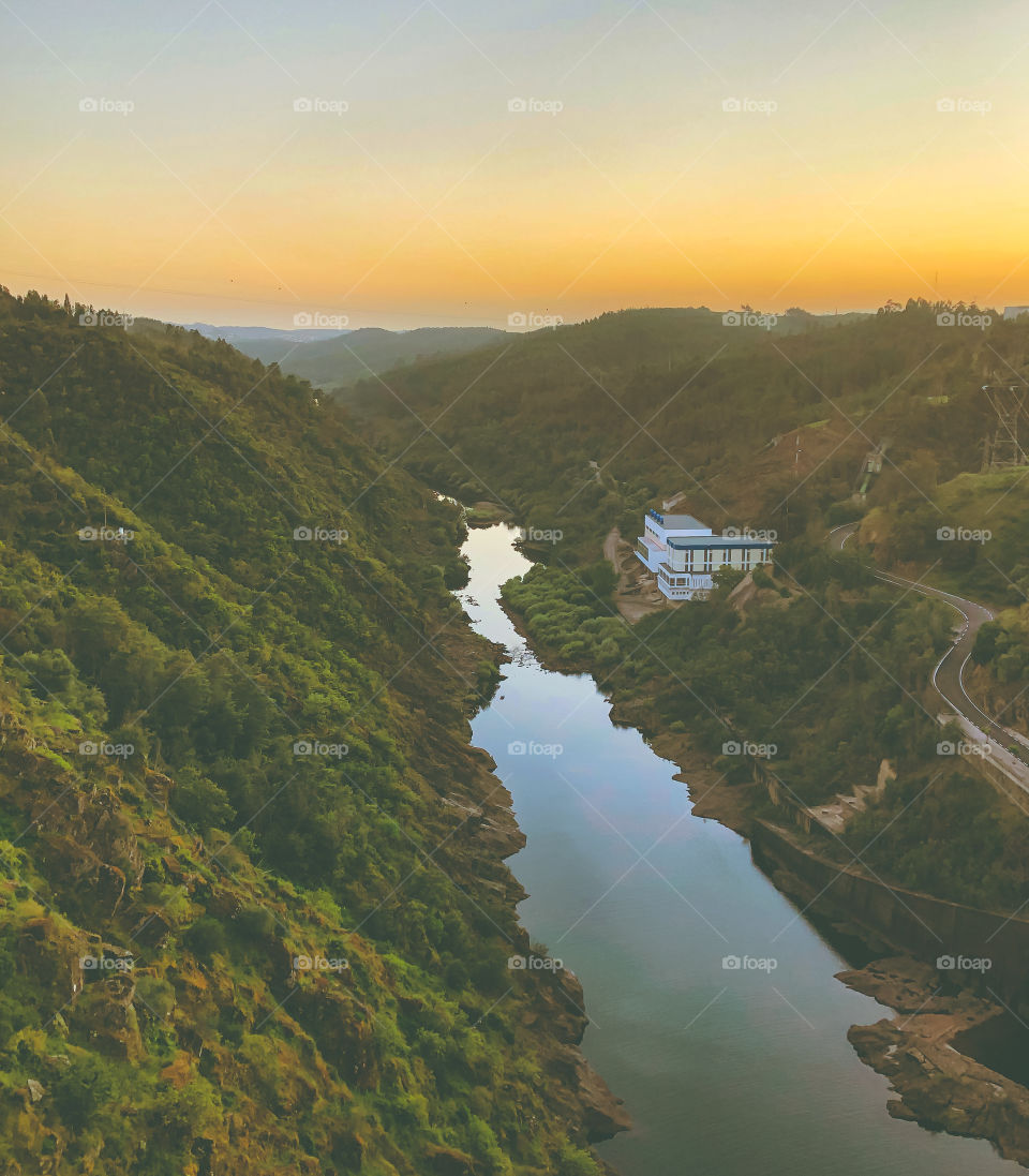 Shortly after sunset over the green lush hills and Rio Zêzere 