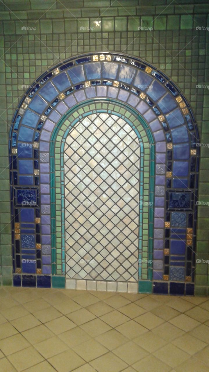 Waiting for the train. Train station mosaic in Detroit, MI