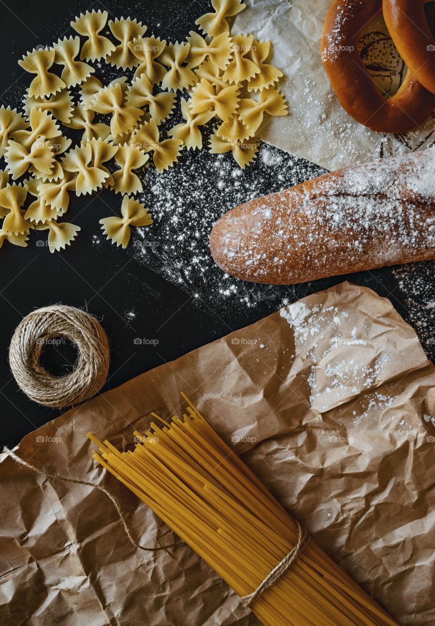 Flat lay, food style, pasta, background 