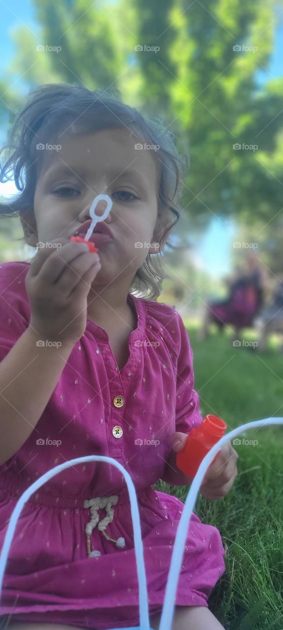 Bailey blows a bubble