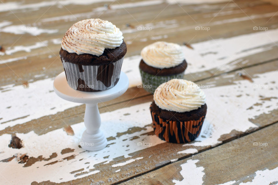 Chocolate cupcake with whipped cream