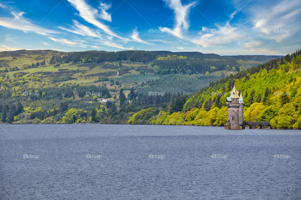 Lake Vyrnwy Straining Tower. British countryside.