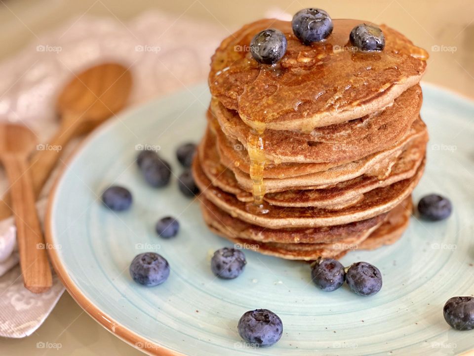 American pancakes with blueberries