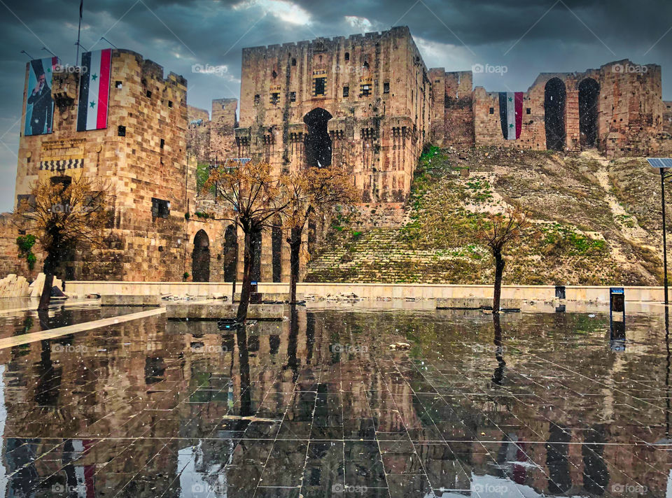 Aleppo castle in rainy weather 