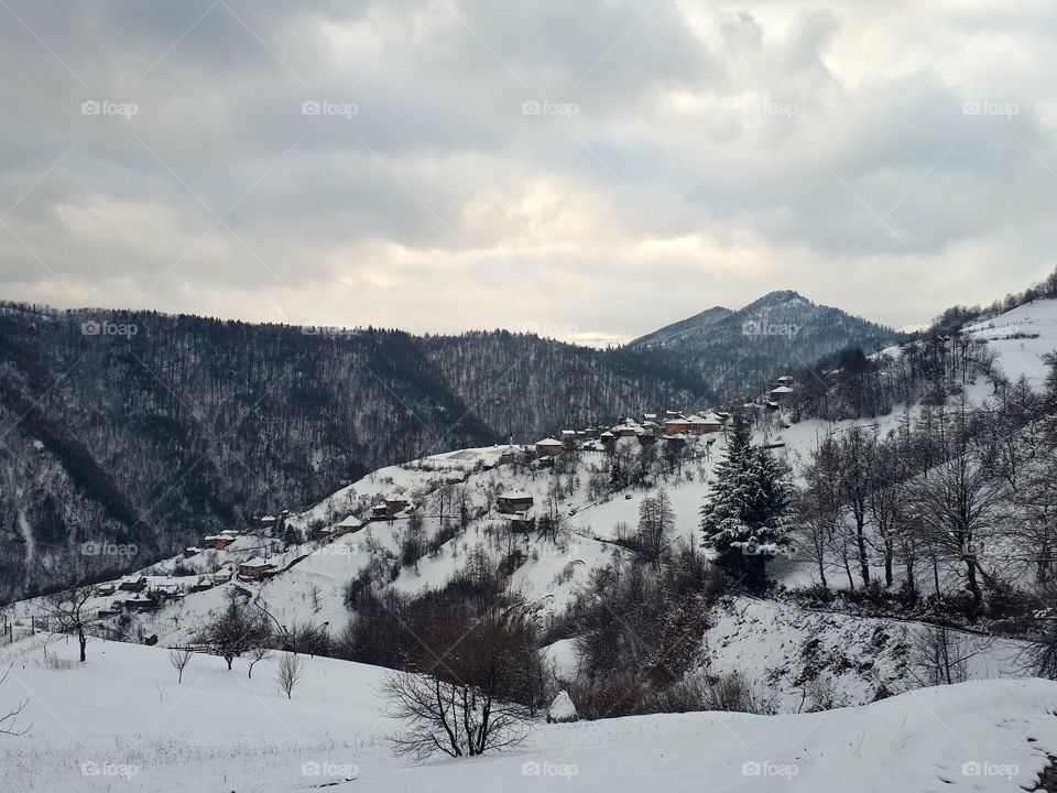 winter in the Bosnian village on mountian