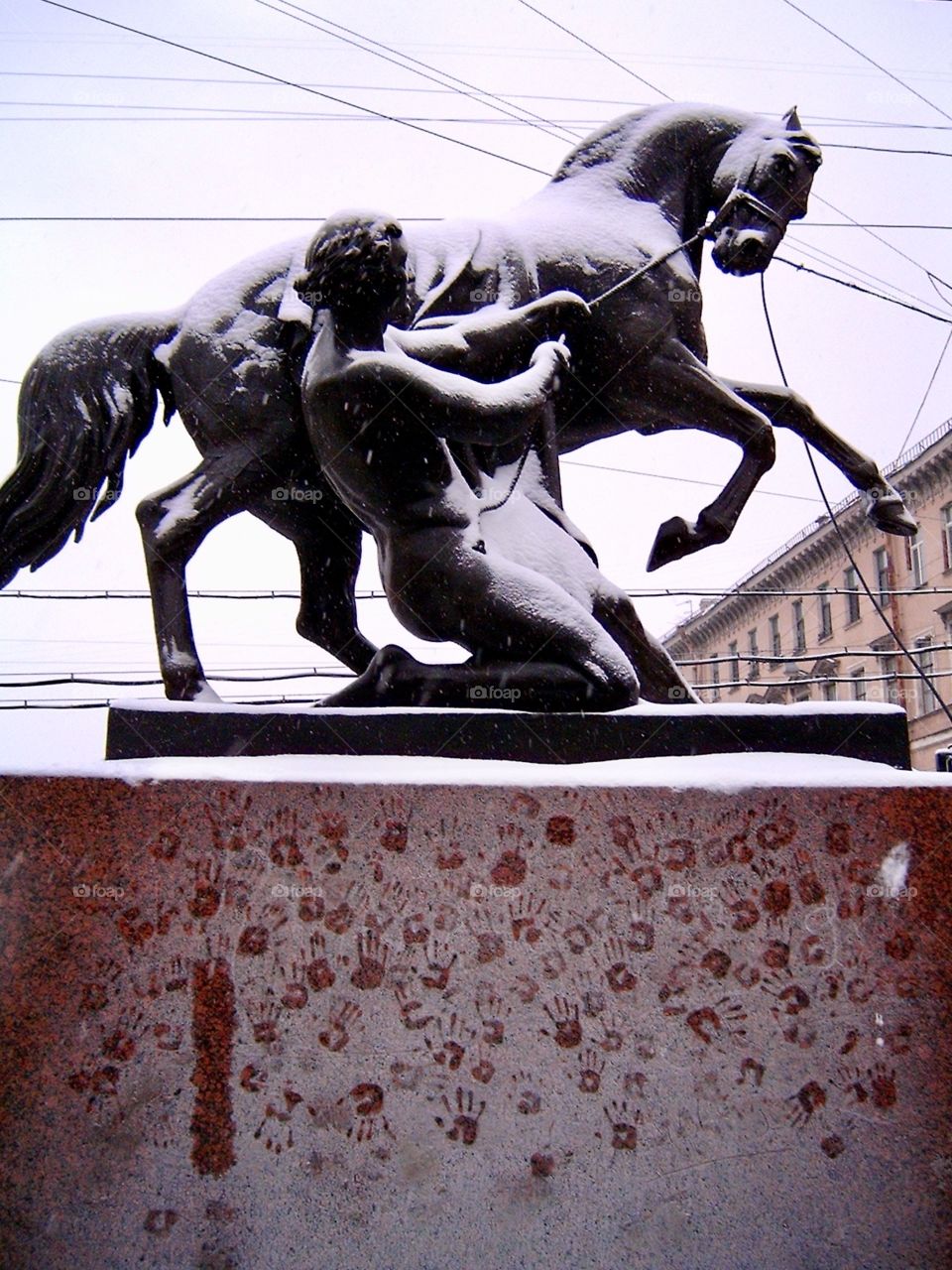 Horse sculpture in winter 