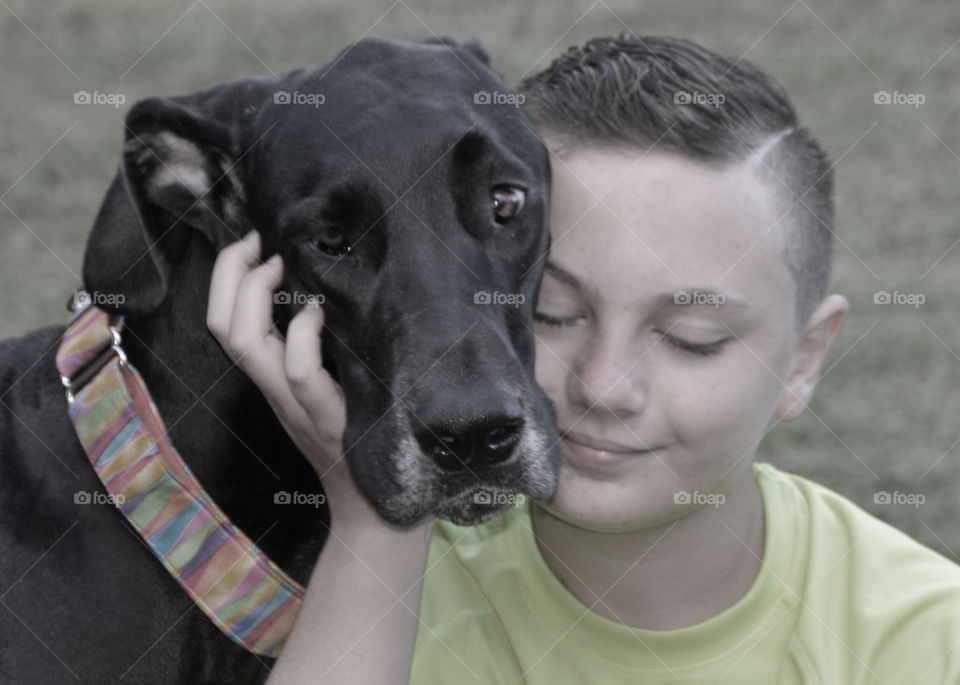 Puppy Love. My son and our Great Dane that he loves so much. 